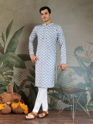 Zarista Creation Men Embroidered A-line Kurta(Blue)