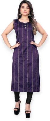 MAHADEV CREATION Women Striped Straight Kurta(Purple)