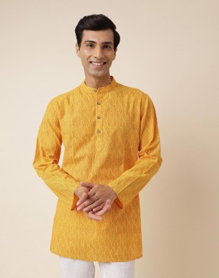 Fabindia Men Printed Straight Kurta(Yellow)