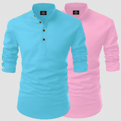 Kavyangle Creation Men Printed Straight Kurta(Blue, Pink)