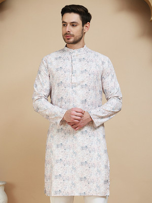 Anouk Rustic Men Printed Straight Kurta(Orange)