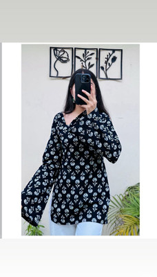 AQUA COLLECTIONN Women Printed Straight Kurta(Black)