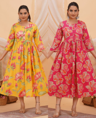 HARIOMCOLLECTIO Women Floral Print Gown Kurta(Multicolor)