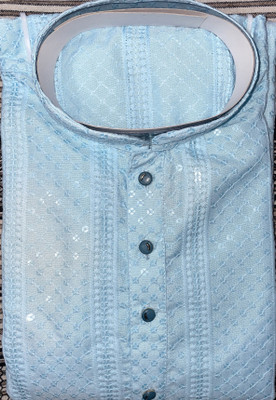 vastra vaani Men Embroidered A-line Kurta(Light Blue)
