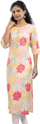 sazzle Women Printed Straight Kurta(Yellow)
