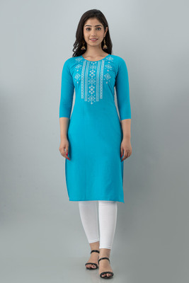 KSHARAA Women Embroidered Straight Kurta(Light Blue)