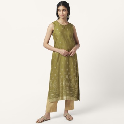 Rangmanch by Pantaloons Women Printed Straight Kurta(Green)