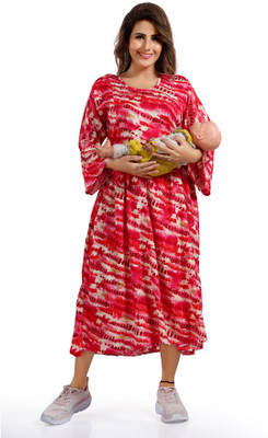 Be You Women Printed Flared Kurta(Pink)