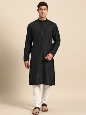 Rajubhai Hargovindas Men Embroidered Straight Kurta(Black)