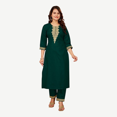 RISHABH FASHION Women Printed Flared Kurta(Green)