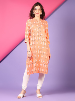 V-MART Women Printed A-line Kurta(Pink)