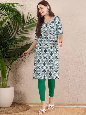 EthnicBasket Women Printed A-line Kurta(Green)