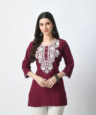 LIBOZA Women Embroidered A-line Kurta(Purple)