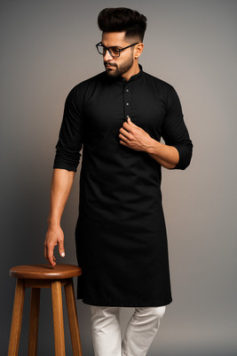 Z zedup Men Solid Straight Kurta(Black)