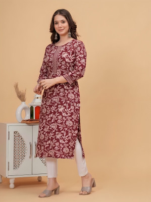 Gaurcollections Women Self Design A-line Kurta(Red)