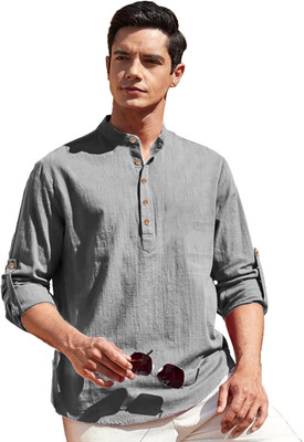 DaReal Men Solid A-line Kurta(Grey)
