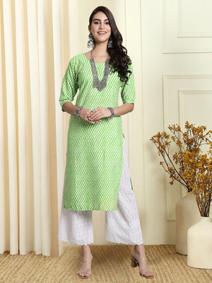 EthnicBasket Women Striped A-line Kurta(Green)