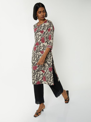 MAX Women Printed Straight Kurta(Beige)