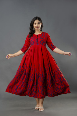 CLOTHING HOUSE Women Printed Flared Kurta(Maroon)