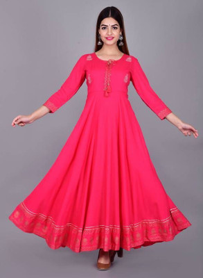 Ankita Fashion Collection Women Fit and Flare Pink Maxi/Full Length Dress