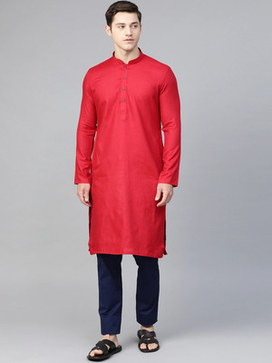 KSH Trendz Men Solid Straight Kurta(Red)