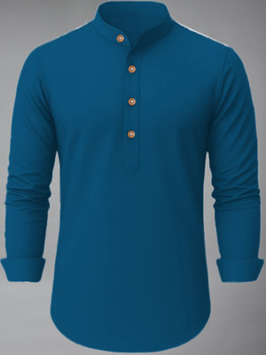Navkanj Men Solid Straight Kurta(Blue)