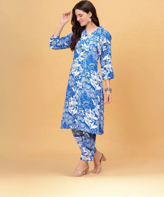 Bhagwati Traders Women Printed Straight Kurta(Blue)