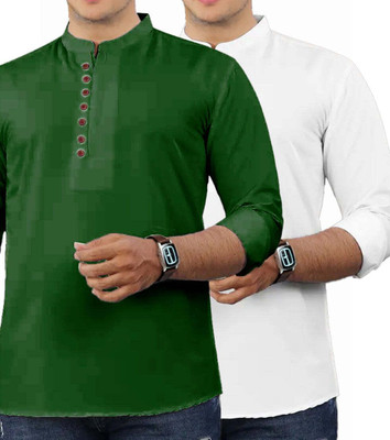 GOD HEART Men Solid Straight Kurta(Dark Green)