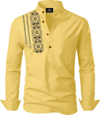 Kavyangle Creation Men Printed Straight Kurta(Yellow)