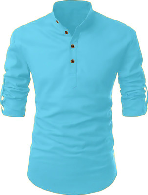 OMKAR EN TRENDS Men Printed Straight Kurta(Light Blue)