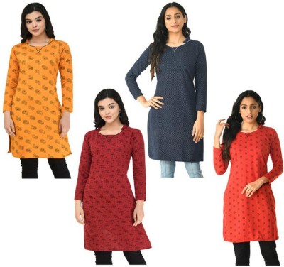 KAYU Women Printed Straight Kurta(Dark Blue, Red, Maroon, Yellow)