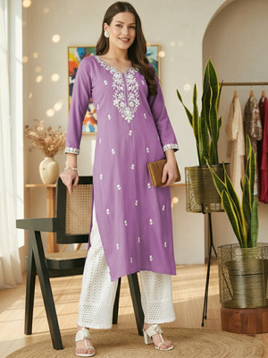 Rensa Women Embroidered Straight Kurta(Purple)