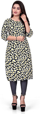 zindora Women Printed Straight Kurta(Black)