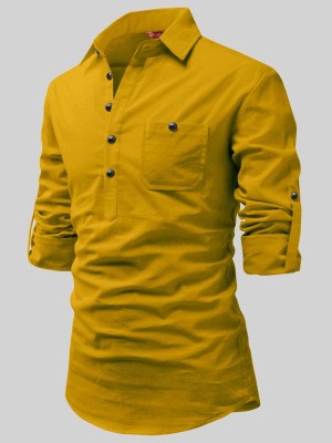 Yugnik Men Solid A-line Kurta(Yellow)