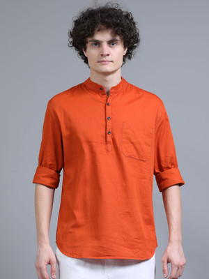 Proword Men Solid Straight Kurta(Gold)