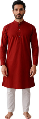 AARVI COLLECTION Men Solid A-line Kurta(Maroon)