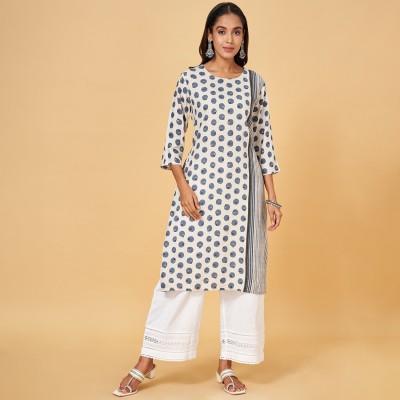 Rangmanch by Pantaloons Women Printed Straight Kurta(Beige, Blue)