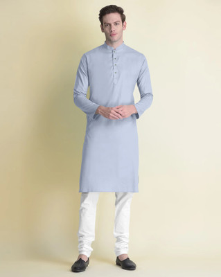 tejvin Men Solid Straight Kurta(Grey)