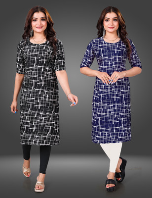 RITOSA Women Printed Straight Kurta(Blue)