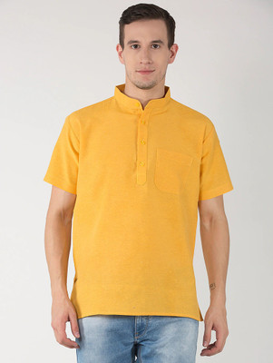 JBK Men Self Design Straight Kurta(Yellow)
