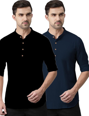 VIMASUTI Men Solid Straight Kurta(Dark Blue)