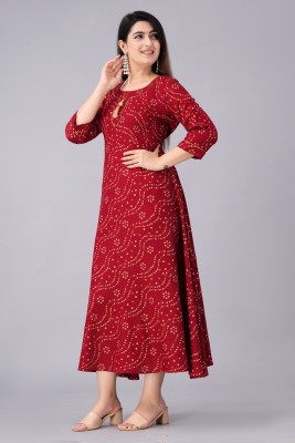 SIPEAK Wear Better, Look Better Women Printed Anarkali Kurta(Maroon)