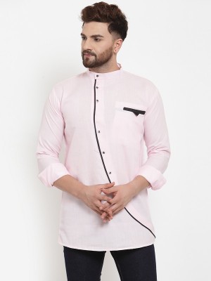 Bontestitch Men Self Design Straight Kurta(Pink)