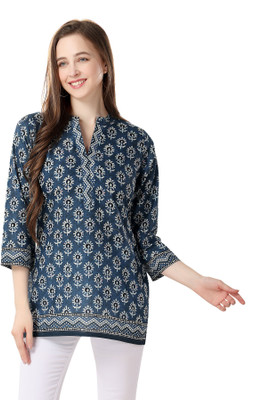 Divastri Women Printed Straight Kurta(Blue)
