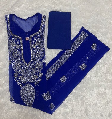 chikankari by N Women Embroidered Straight Kurta(Blue)