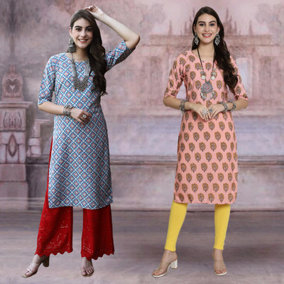 Moda Rapido Women Printed Straight Kurta(Multicolor)