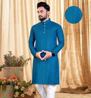Simran Creation Men Solid Straight Kurta(Blue)