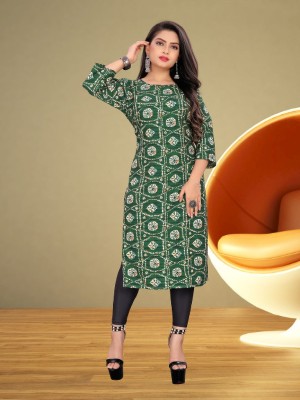 SHLOCK CREATION HUB Women Printed Straight Kurta(Green)