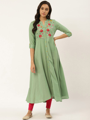 ANOUK Women Embroidered Anarkali Kurta(Green)