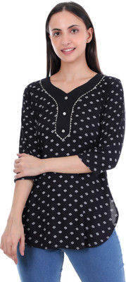 Fiza Women Printed Tunic Kurta(Black)